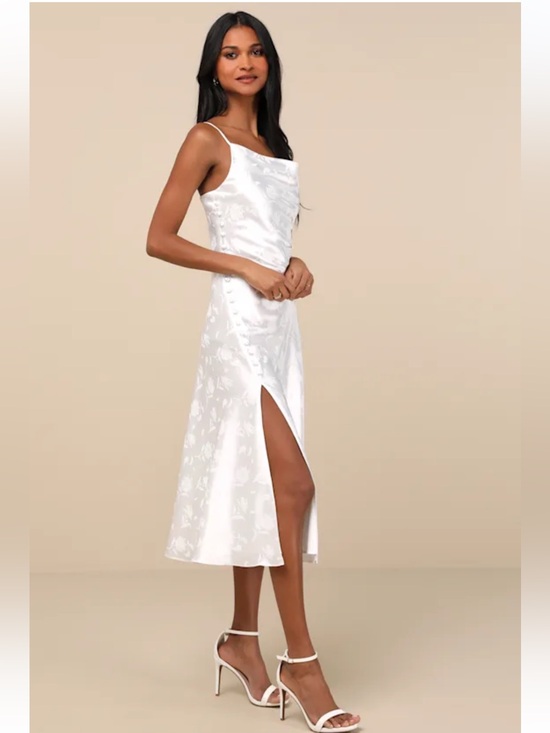 Lulus Dresses & Skirts - NWT Lulus All About You White Floral Jacquard Satin Midi Dress